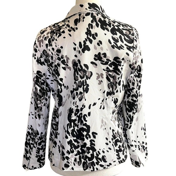 Laura Ashley Blazer Jacket size Petite Medium Animal Print Black White EUC - Picture 4 of 10